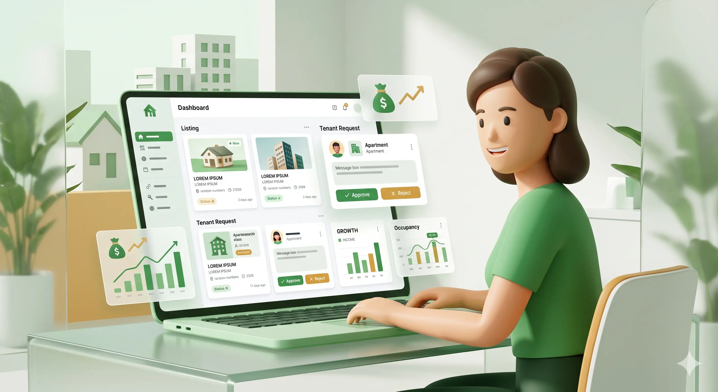 Home owner managing listings and rental requests on a dashboard